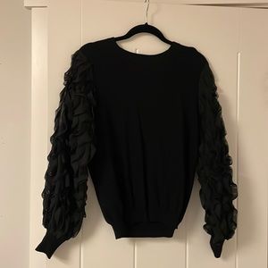 Super cute Flawless brand black knit top with sheer embellished sleeves. Size L